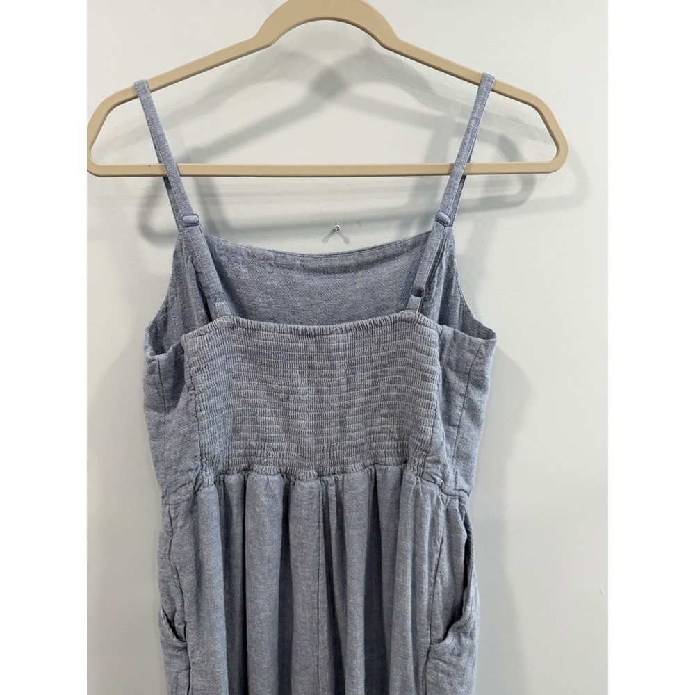 Old Navy Linen Rayon Gray Cropped Jumpsuit Large Sleeveless Ruched Back - Picture 5 of 10